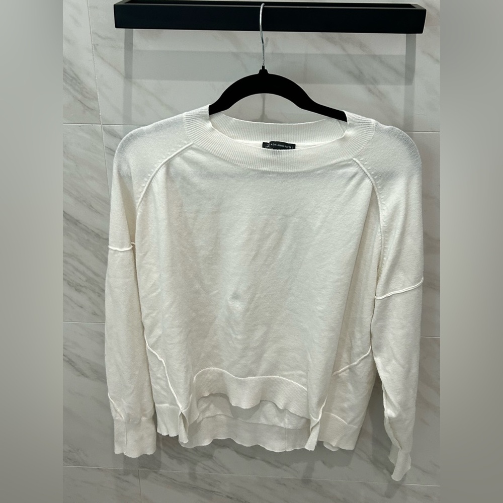 Adrianna Papell White Ribbed Crewneck Sweater